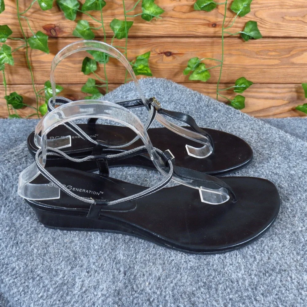 BCBGeneration BG-Jiggy Women Wedge Sandals Size 9.5 Summer Dressy Black Manmade